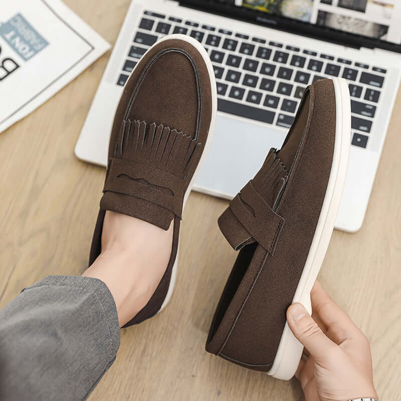 Men's Suede Slip-On Loafers – Flat Heel with Stitched Detail in 5 Colours (Sizes 39–45) - All you Need