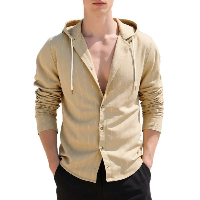 Men's Slim Fit Striped Linen Hooded Cardigan – Long Sleeve in 5 Colours - All you Need