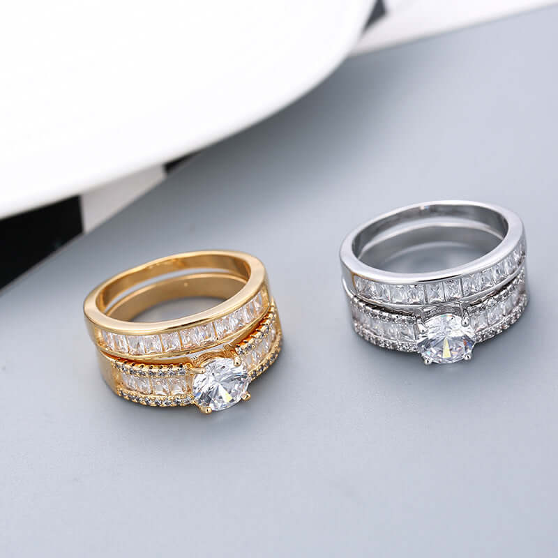 Diamond Rings Fashion collection featuring geometric copper rings in gold and silver with sparkling stones.
