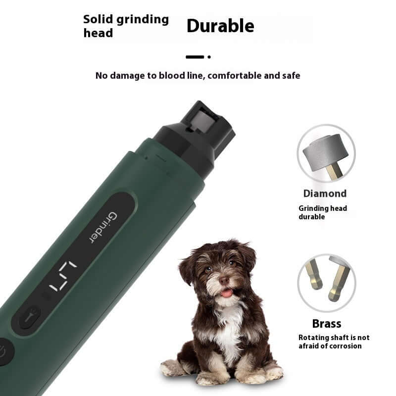 Electric dog nail grinder with solid grinding head and comfortable design for safe nail trimming.