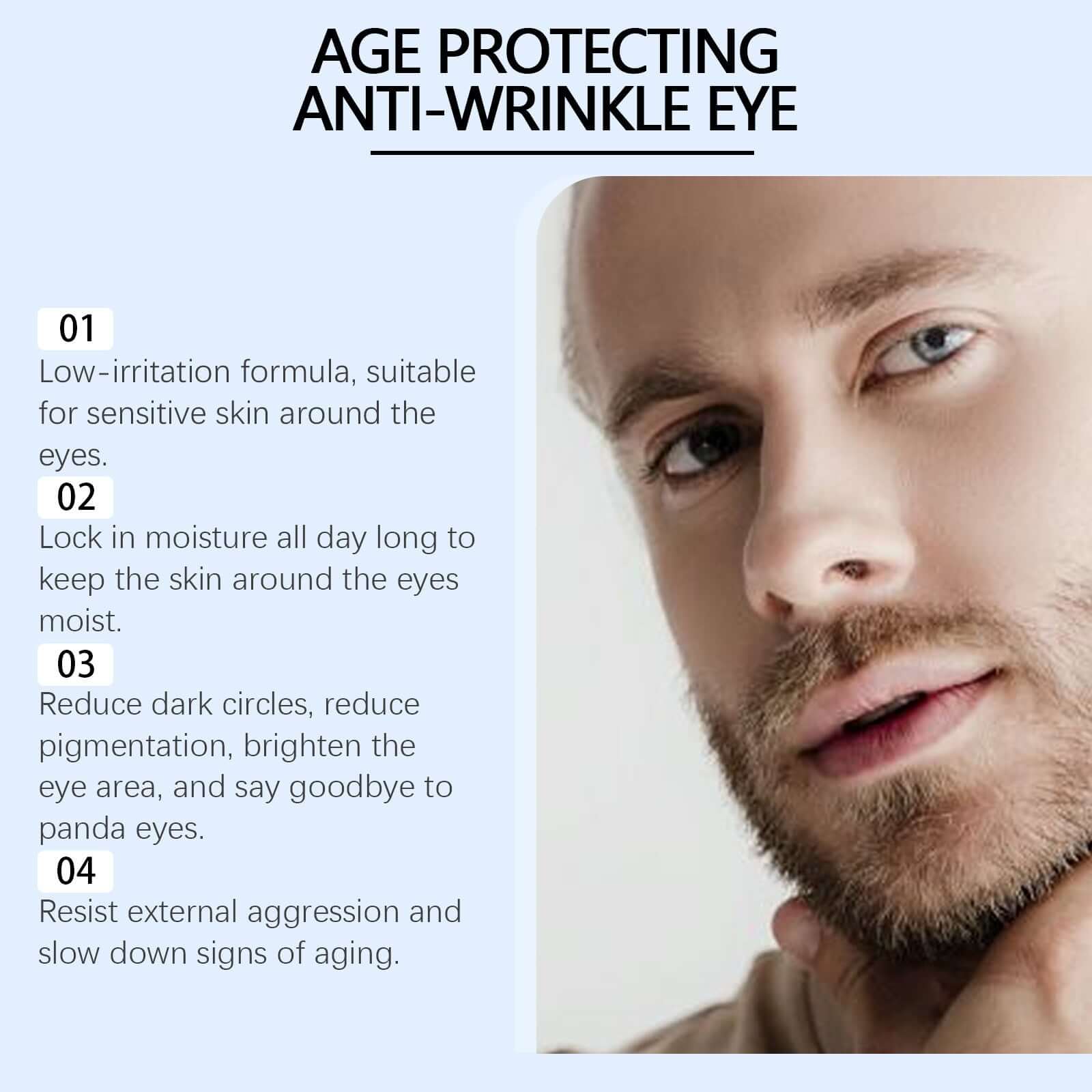 Age protecting anti-wrinkle eye treatment for sensitive skin with moisturizing and pigmentation benefits.