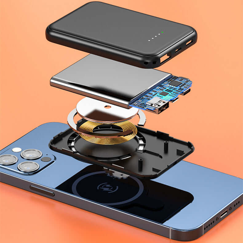 Mini Magnetic Wireless Power Bank – Fast Charging 5W, LED Display, Plane-Safe (4 Colours)