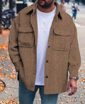 Men's polo collar work coat in herringbone pattern, perfect for casual wear and work, featuring long sleeves and pockets.