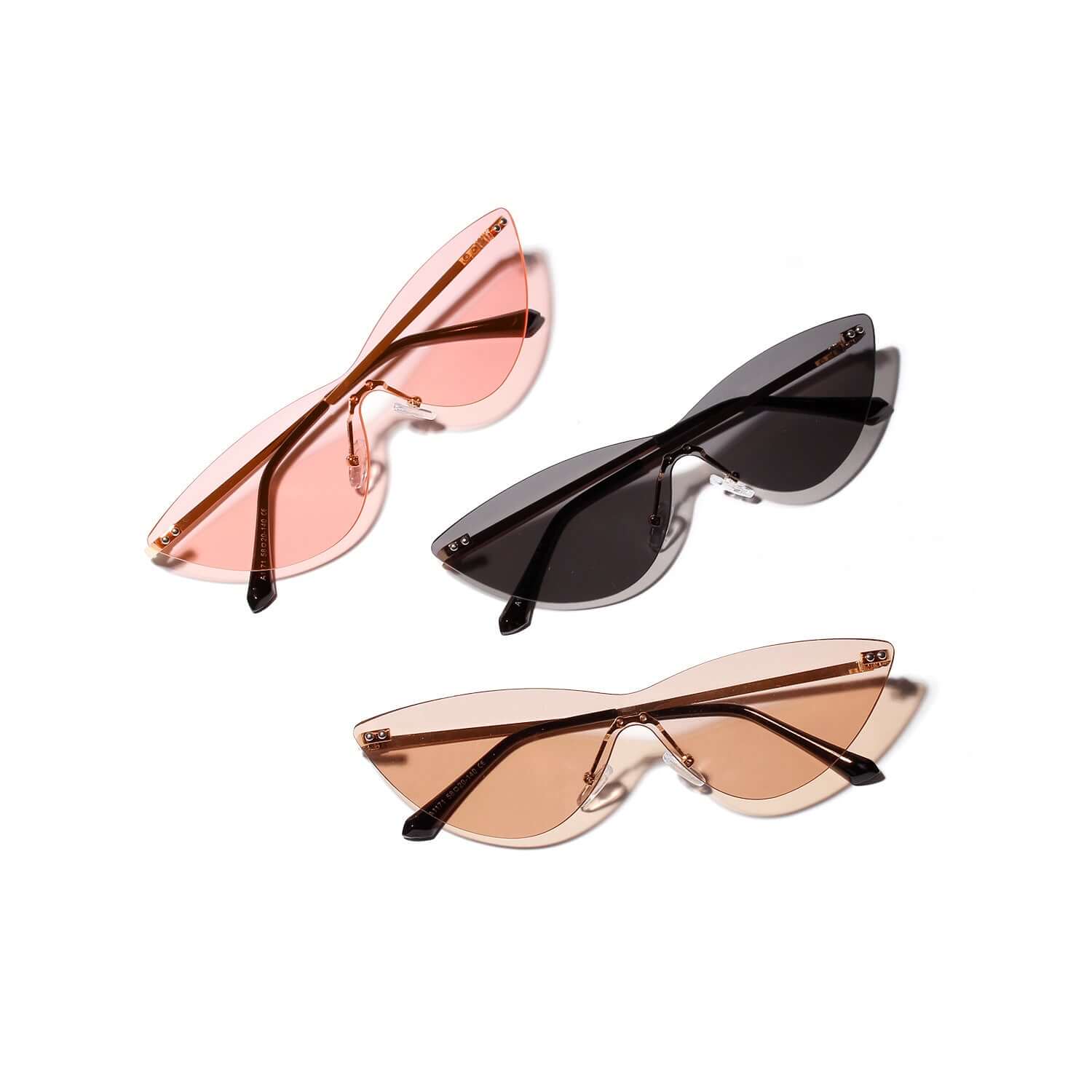 Classic UV protection sunglasses in three stylish colors: pink, black, and beige, ideal for any occasion.