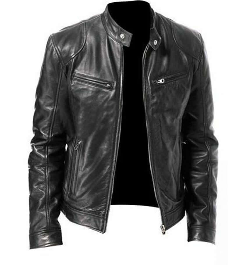 Stylish PU leather coat – elegant black faux leather jacket with a sleek design.