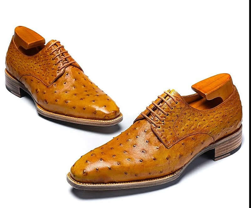 men's formal leather-look business shoes in stylish brown with dotted texture, perfect for work and formal events.