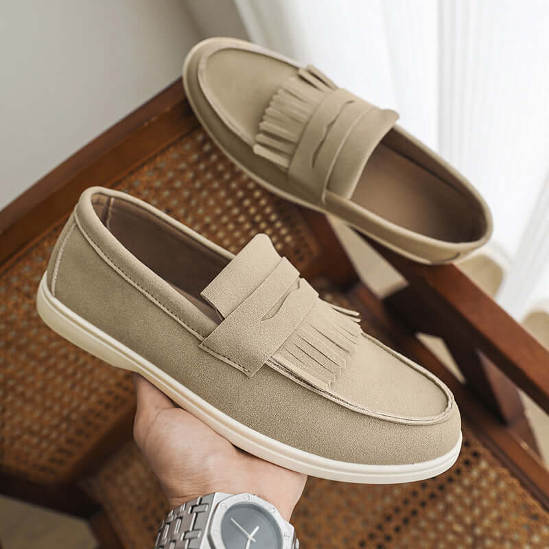 Men's Suede Slip-On Loafers – Flat Heel with Stitched Detail in 5 Colours (Sizes 39–45) - All you Need