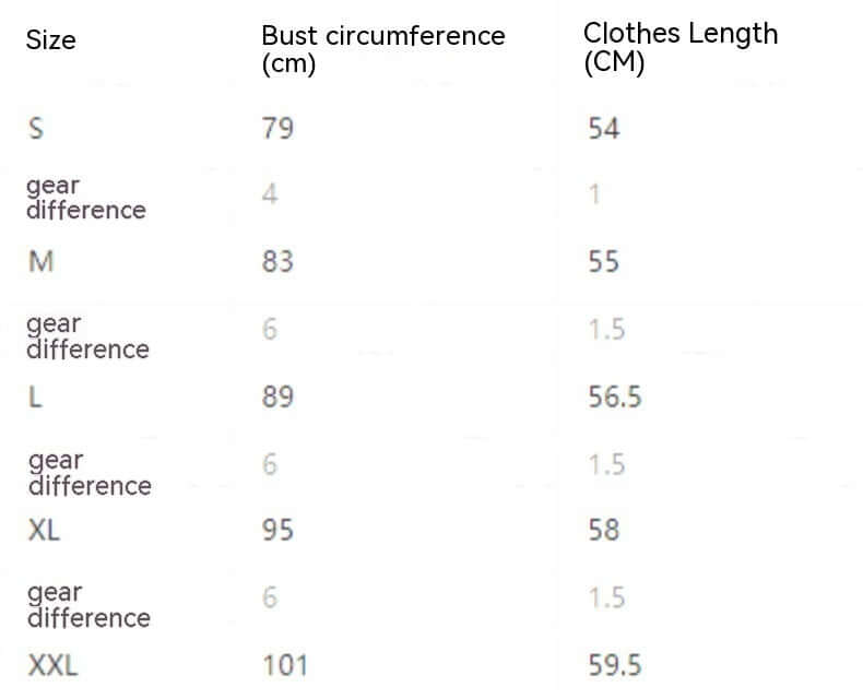 Size chart for fall winter women's sweater showing bust circumference and clothes length in centimeters for sizes S to XXL.