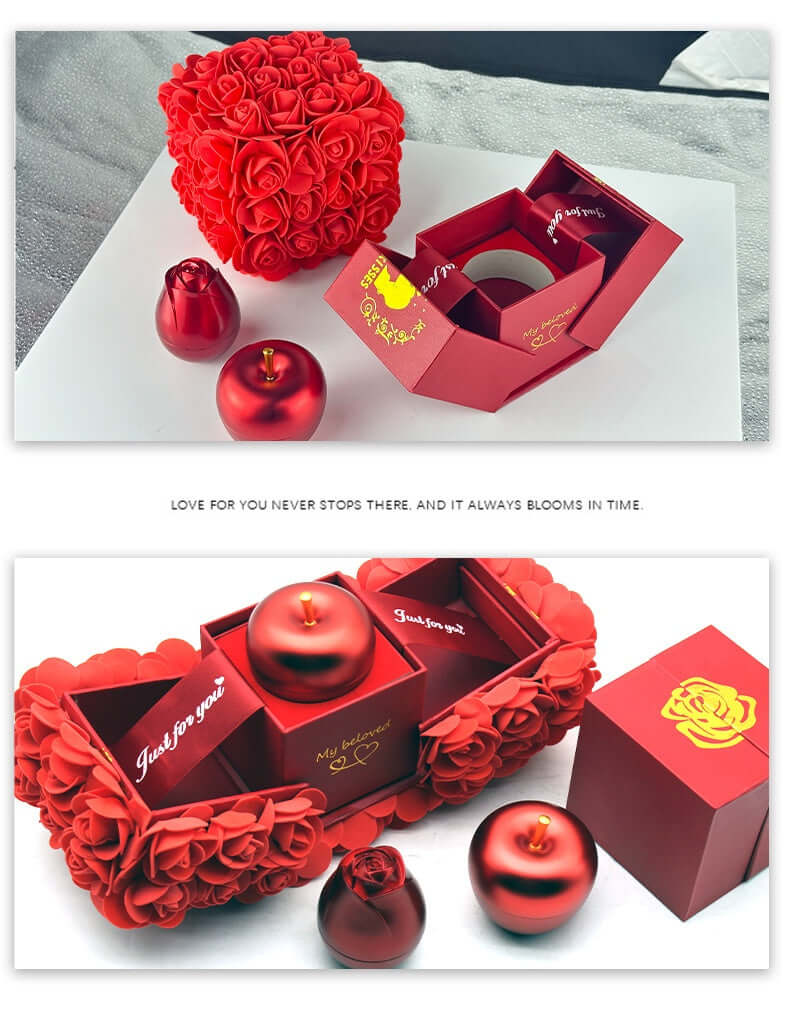 Handmade luxury rose gift box with crystal pendant, floral design, romantic keepsake gift for special occasions.