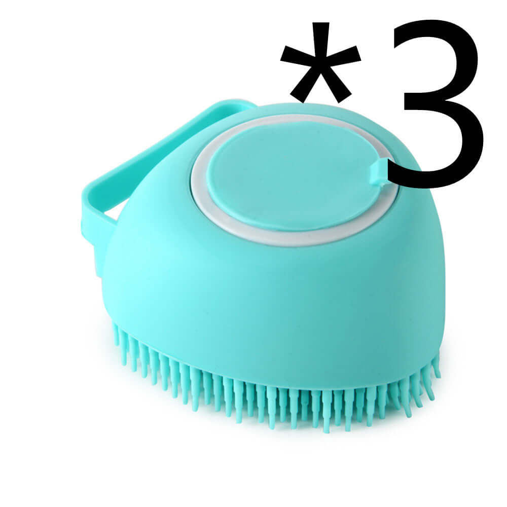 Silicone dog bath massage gloves for grooming and cleaning pets, featuring a comfortable handle and soft bristles.