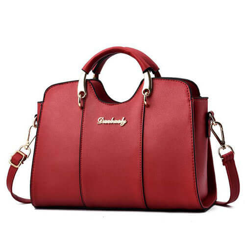 Stylish women's handbag shoulder bag in red with organized compartments for daily use, work, and travel.