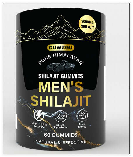 Duwzgu Men's Shilajit gummies with 3000mg shilajit, 60 gummies for energy and recovery.