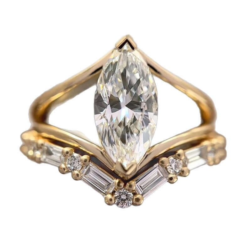 Women's Gold Zircon Geometric Ring Set – 2-Piece Marquise Cut Alloy Rings (Sizes 5–13)