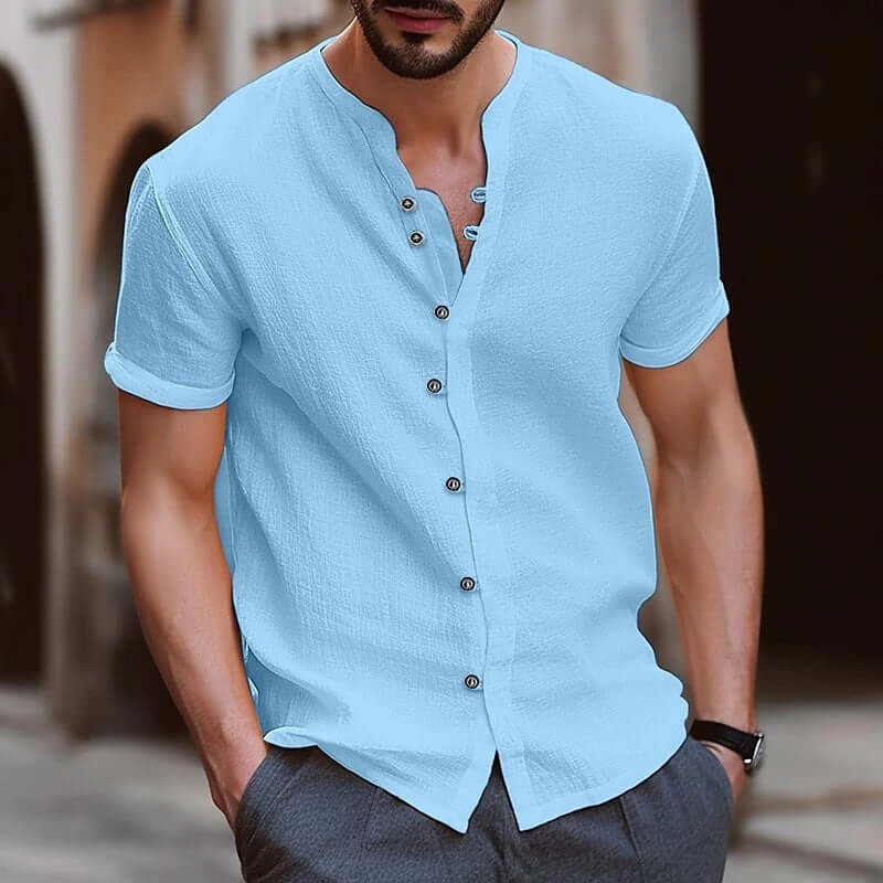 Men's Loose Fit Cotton Short-Sleeve Cardigan – British Style in 9 Colours (S–6XL) - All you Need
