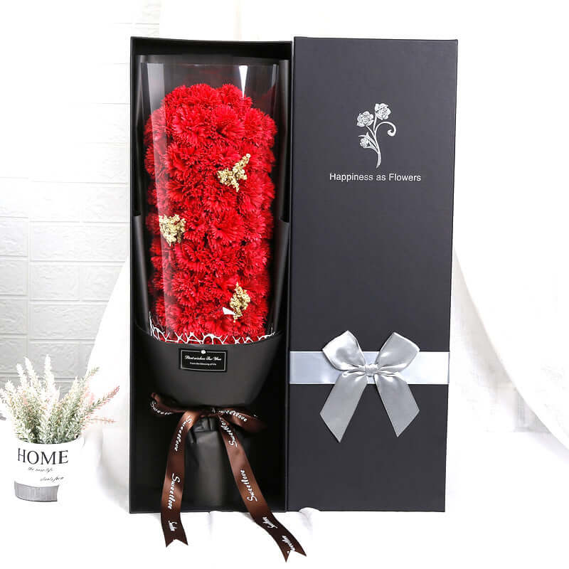 Luxury floral gift bouquet presented in a stylish black box with red flowers, perfect for special occasions.