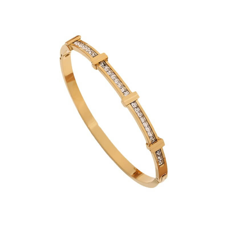 Rhinestone crystal bangle featuring a gold finish and sparkling design for women's everyday and special occasion wear.