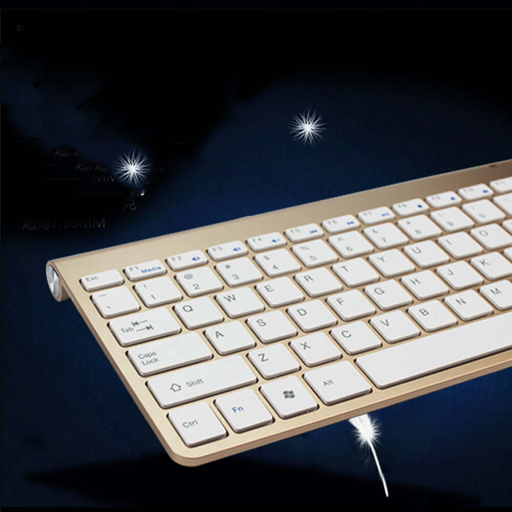 Wireless Bluetooth keyboard mouse combo featuring a slim, full-size 78-key design with a sleek gold finish.