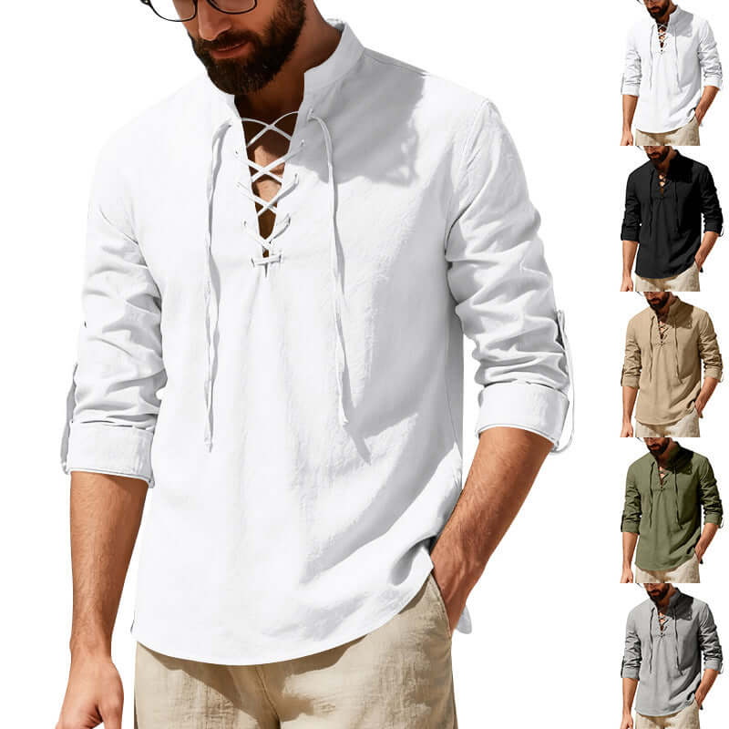 Men's Linen Blend Henley Long-Sleeve Shirt | All you Need - All you Need