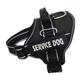 Black personalised pet harness for dogs & cats, featuring "SERVICE DOG" custom text, reflective trim, and durable design.