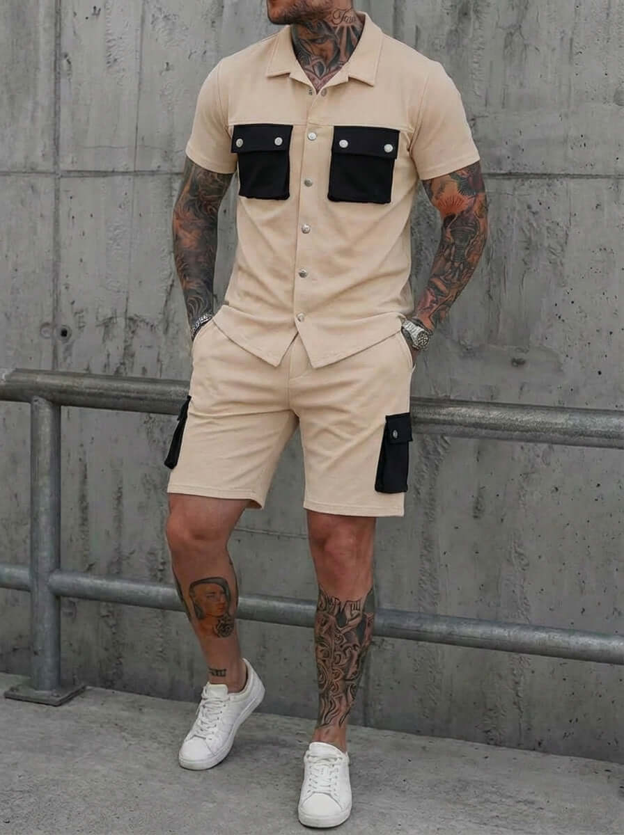 Men's Short Sleeve Sport Suit – Polyester Shirt & Shorts Set in 4 Colours - All you Need