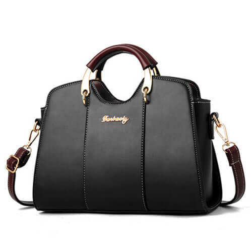 Stylish women's handbag shoulder bag featuring elegant black leather design with chic gold accents.
