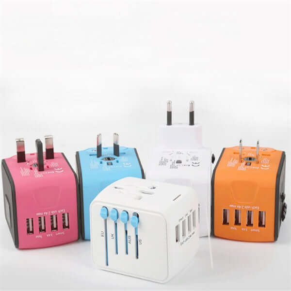 Multi-function power socket adapter with multiple outlets, colorful design for home, office, and travel use.