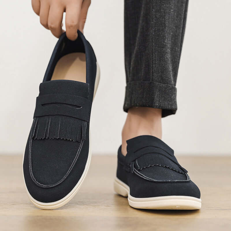 Men's Suede Slip-On Loafers – Flat Heel with Stitched Detail in 5 Colours (Sizes 39–45) - All you Need