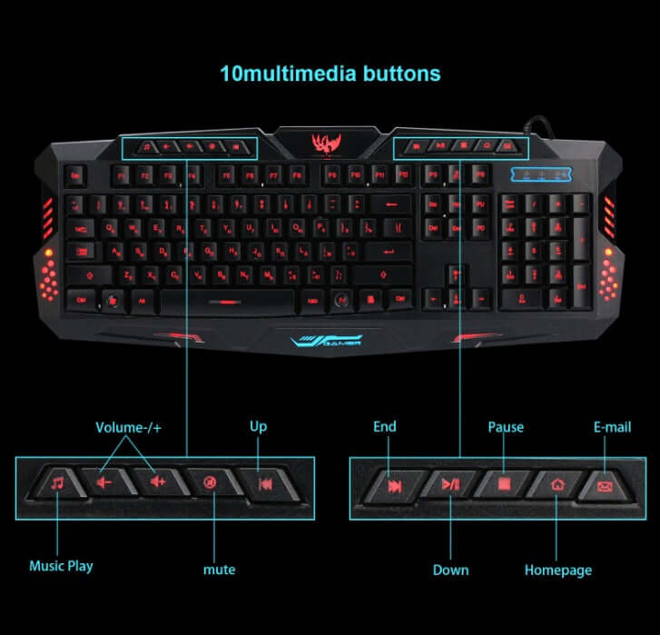 108-Key Wired Gaming Keyboard – RGB Tri-Colour Backlit USB Keyboard - All you Need