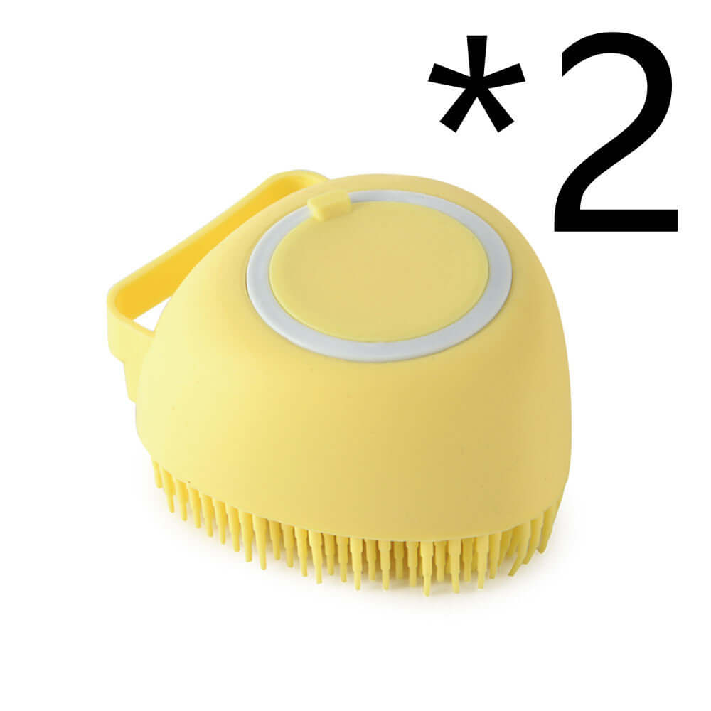 Silicone dog bath massage gloves for cleaning and grooming pets, featuring soft bristles and a convenient handle.