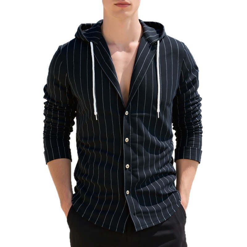 Men's Slim Fit Striped Linen Hooded Cardigan – Long Sleeve in 5 Colours - All you Need