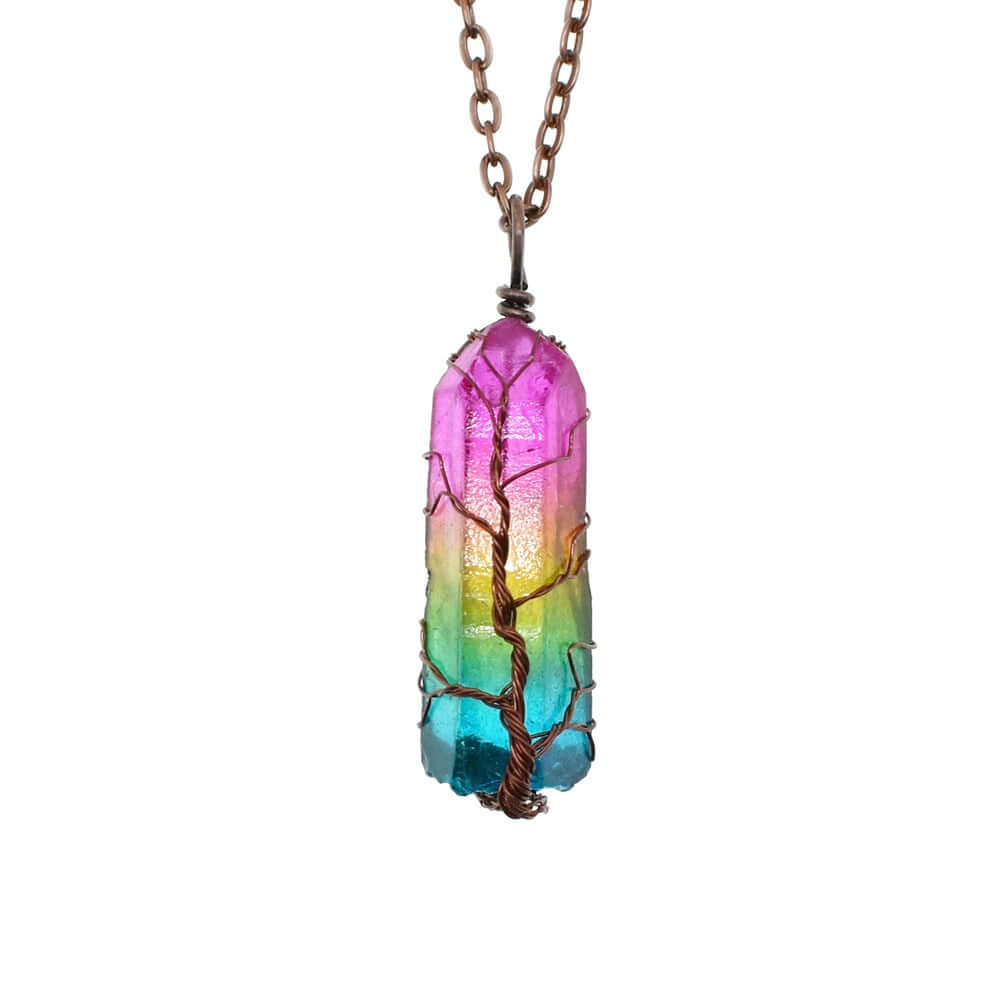 Tree of Life crystal necklace featuring a colorful stone pendant, symbolizing strength and growth, perfect for women's daily wear.