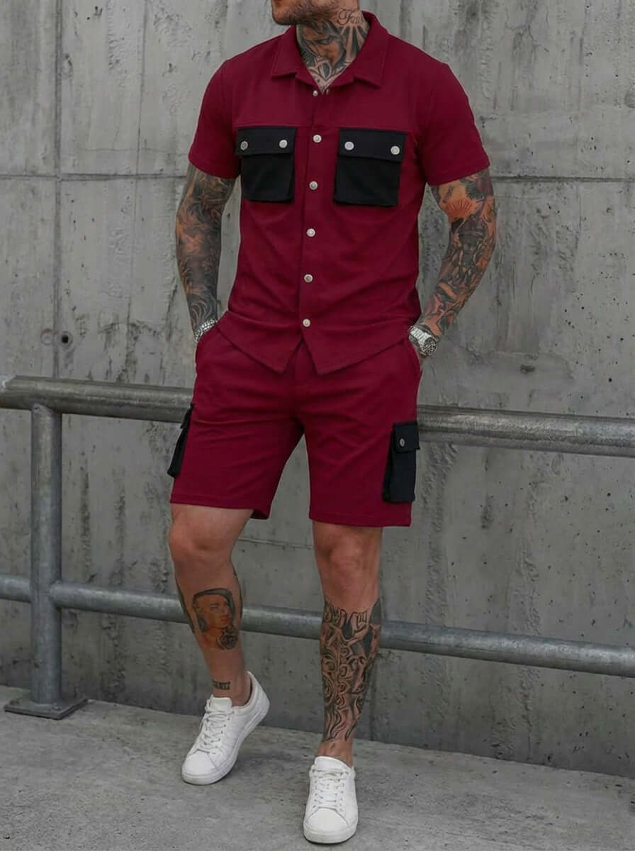 Men's Short Sleeve Sport Suit – Polyester Shirt & Shorts Set in 4 Colours - All you Need