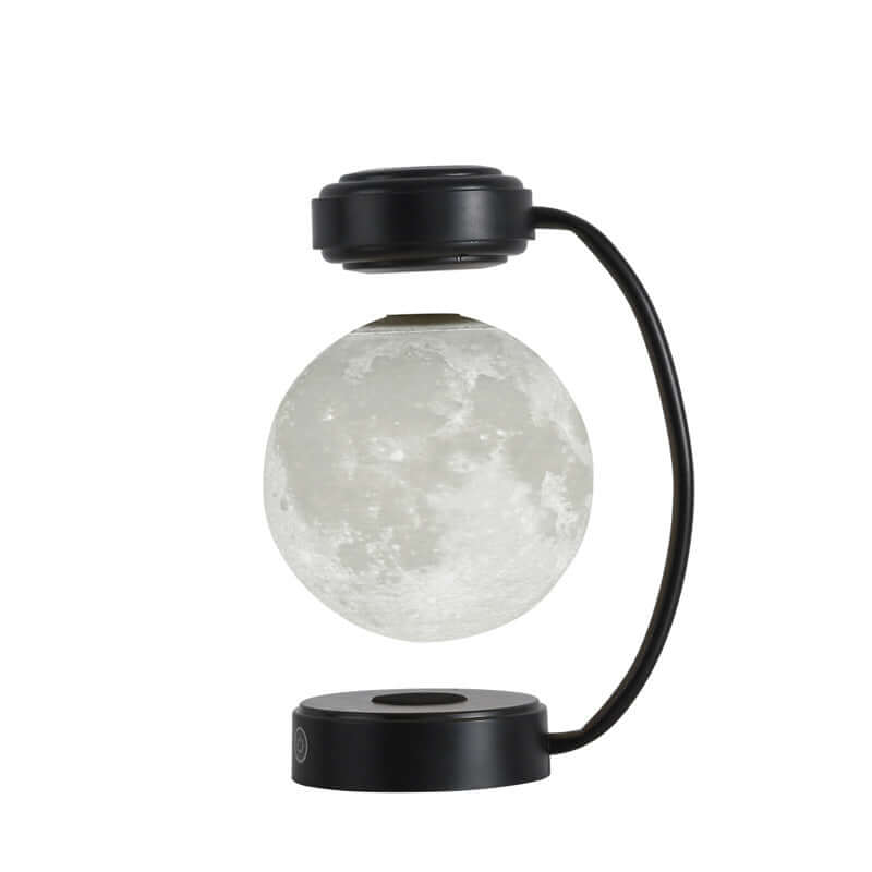 levitating 3D moon lamp rotating in mid-air, creating a warm glow for home and office decor.