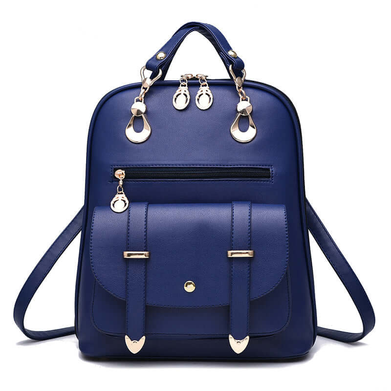 Fashion backpack unisex in blue with stylish zippers and pockets for everyday use.