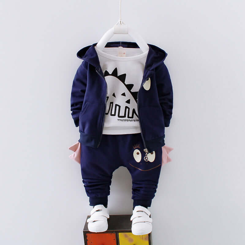 Cotton children's clothing set featuring a navy hoodie and playful graphic tee, perfect for casual everyday wear.