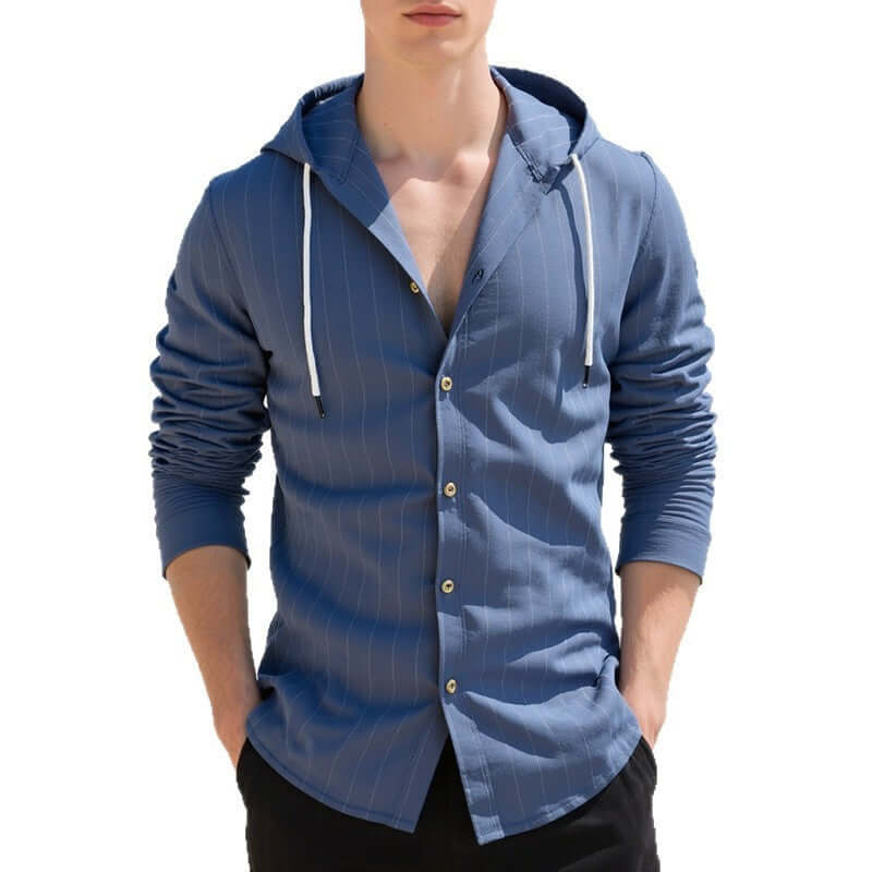 Men's Slim Fit Striped Linen Hooded Cardigan – Long Sleeve in 5 Colours - All you Need