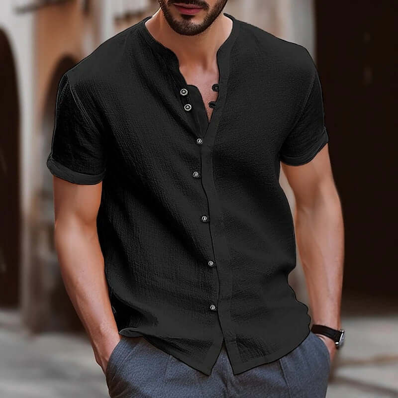 Men's Loose Fit Cotton Short-Sleeve Cardigan – British Style in 9 Colours (S–6XL) - All you Need