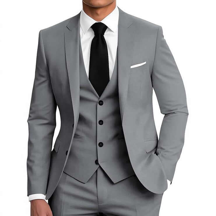 Men's Slim Fit Three-Piece Suit – Smart Casual Cotton Blend in 12 Colours - All you Need