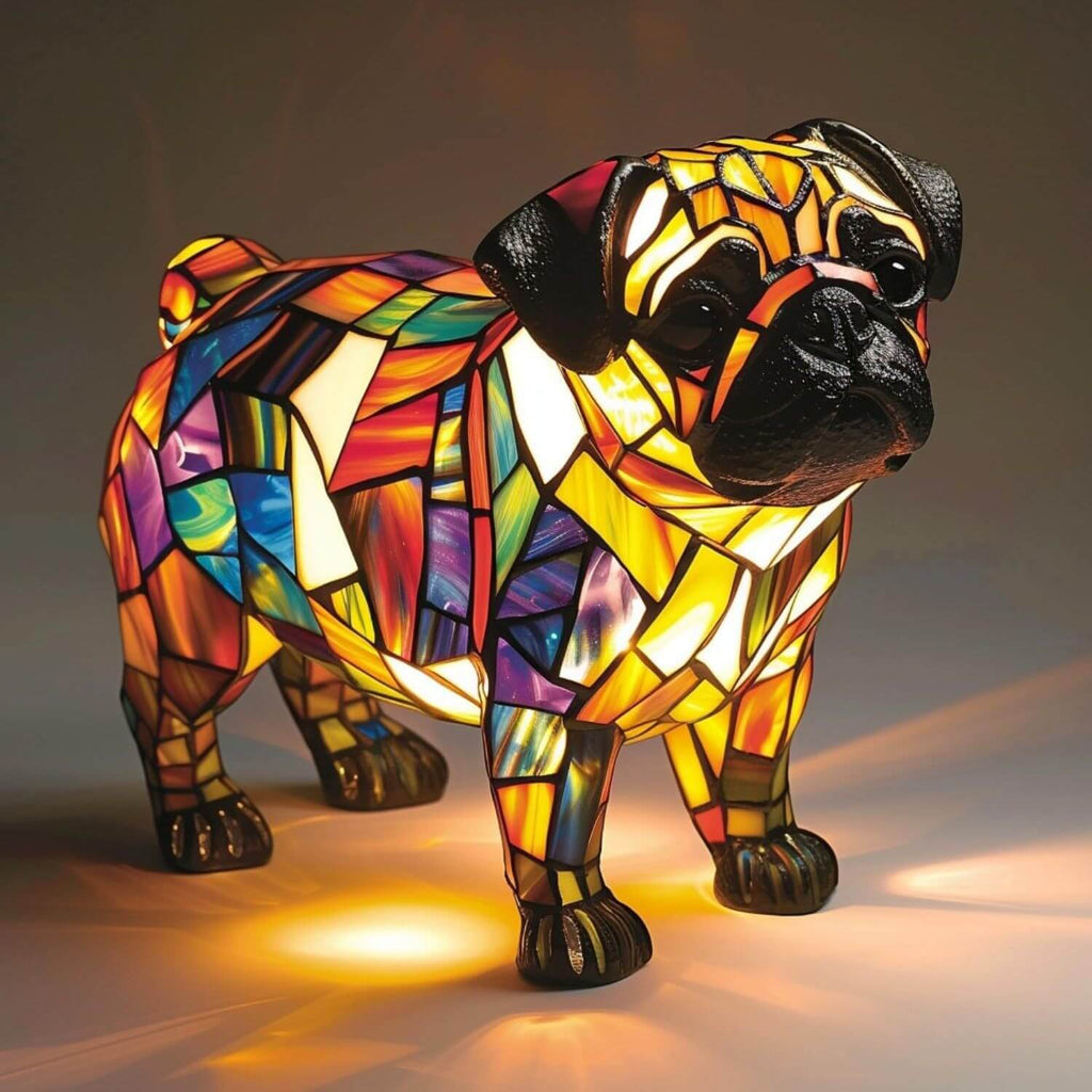Cute dog lamp decoration made of colorful resin, featuring a charming pug design, perfect for home decor and night lighting.