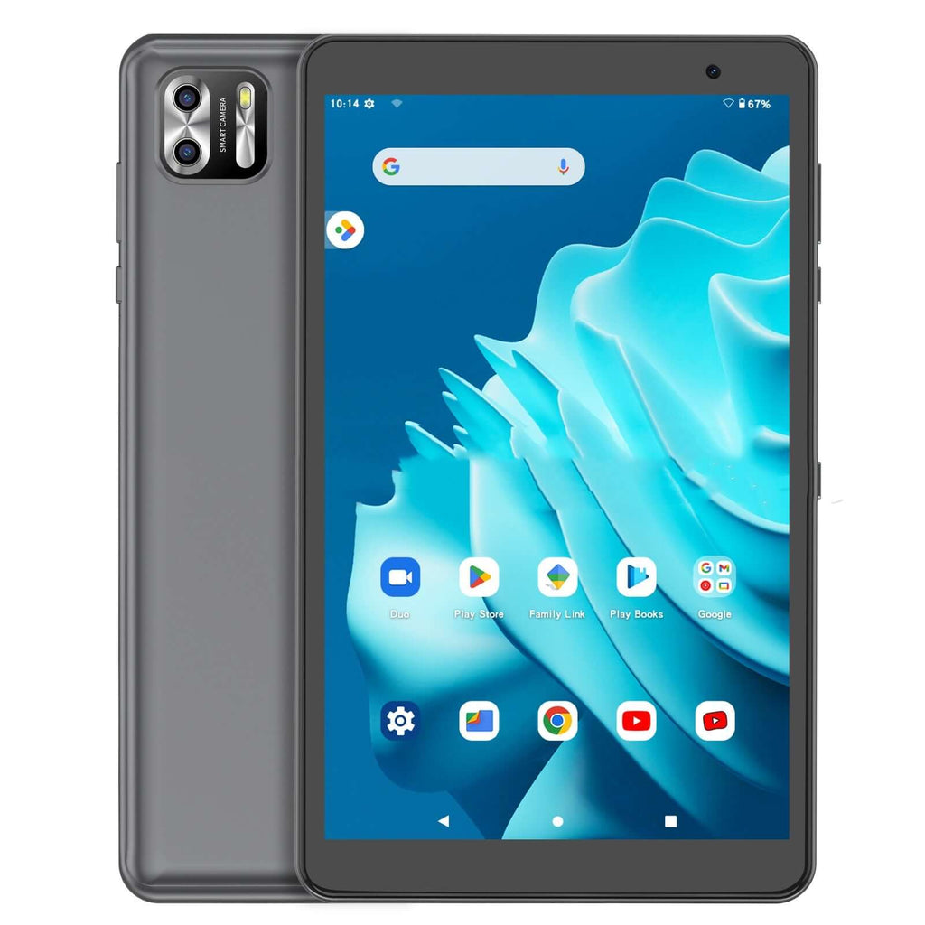 Portable Android tablet for work and study with front and back view showcasing sleek design.