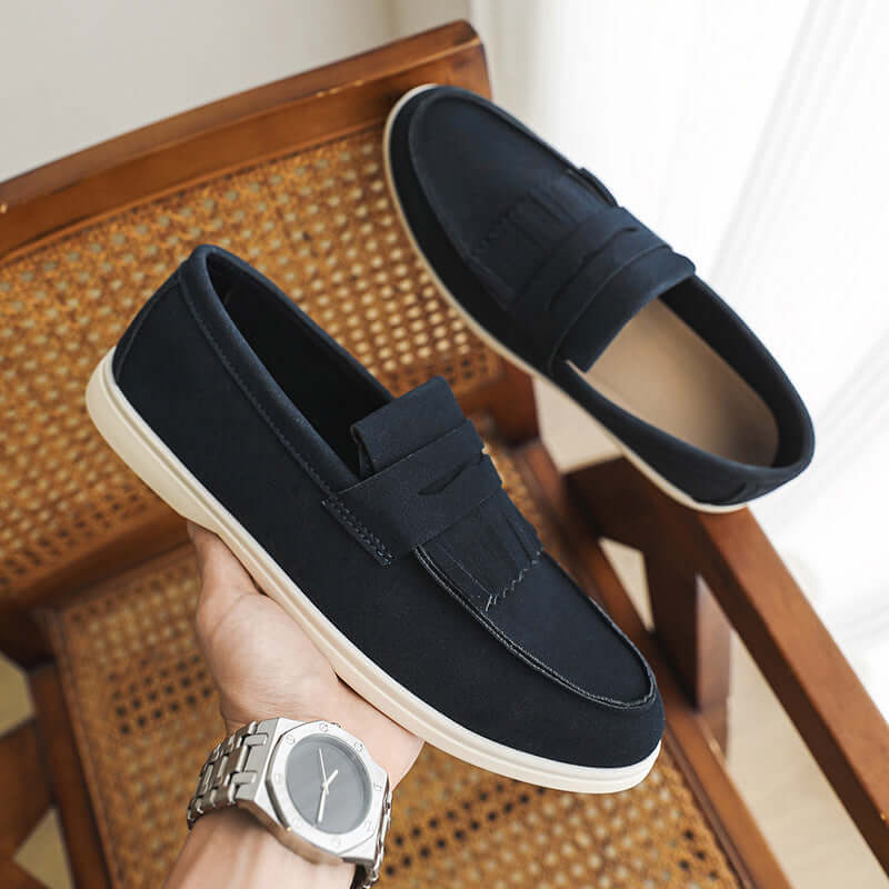 Men's Suede Slip-On Loafers – Flat Heel with Stitched Detail in 5 Colours (Sizes 39–45) - All you Need