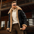 Man wearing a warm padded winter jacket outdoors during autumn, showcasing stylish warmth and comfort.