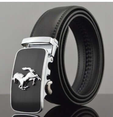 Buckle Leather Belts, first layer cowhide, 3.5CM width, 110-130CM length, elegant horse buckle design.