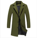 Business woolen overcoat in olive green, tailored design for men, perfect for autumn and winter formal occasions.