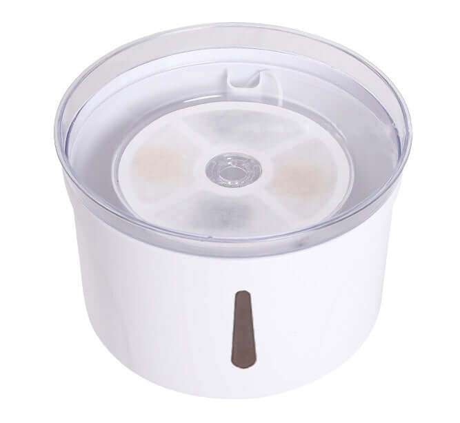 automatic pet water dispenser for cats and dogs, 2.5L capacity, white food grade ABS material.