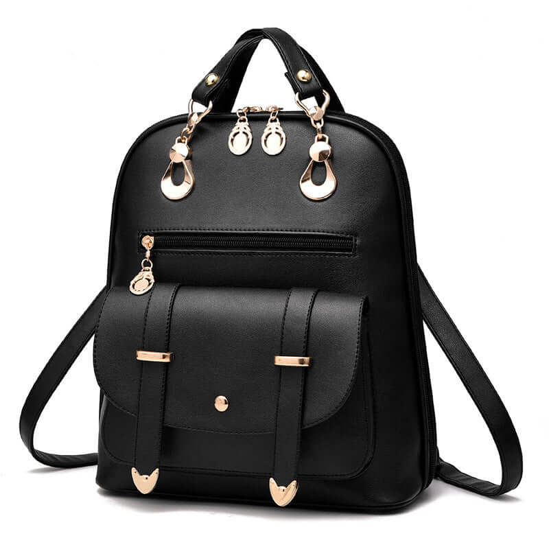Fashion backpack unisex in stylish black design with gold accents, perfect for daily use and travel.