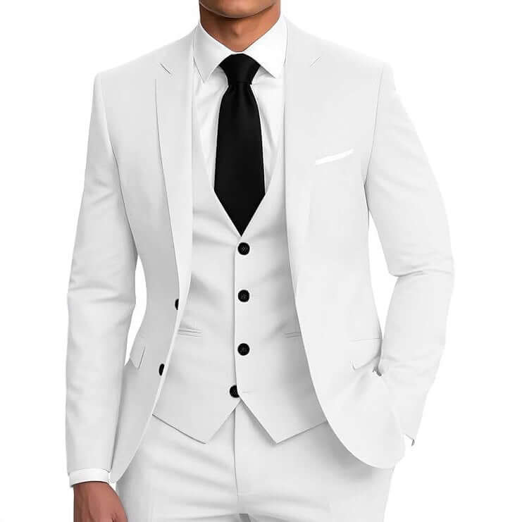 Men's Slim Fit Three-Piece Suit – Smart Casual Cotton Blend in 12 Colours - All you Need