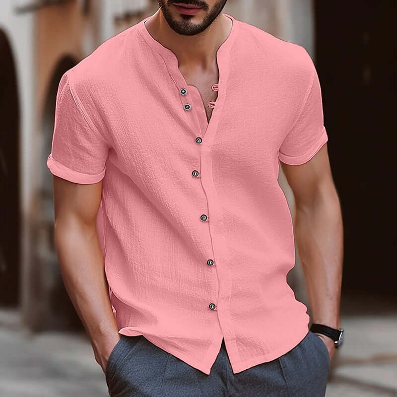 Men's Loose Fit Cotton Short-Sleeve Cardigan – British Style in 9 Colours (S–6XL) - All you Need