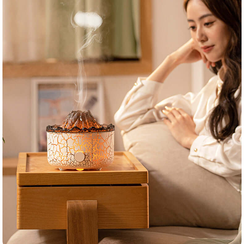 Volcano Humidifier & Aromatherapy Diffuser – LED Flame Effect with Remote Control (0.5–1L) - All you Need