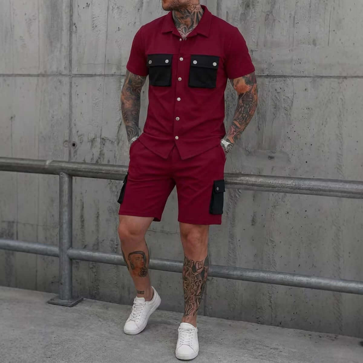 Men's Short Sleeve Sport Suit – Polyester Shirt & Shorts Set in 4 Colours - All you Need